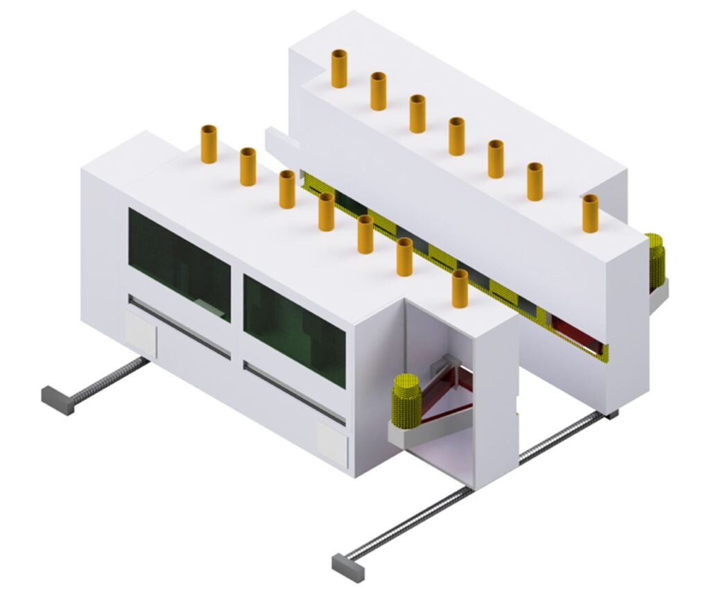Grafische Darstellung einer großen Industriemaschine (Holzindustriebetrieb – Produktionslinie).
