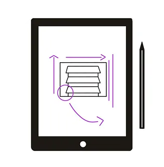 Tablet-Symbol mit einer technischen Zeichnung eines Klimaanlagengehäuses, das die individuelle Gestaltung und Anpassung akustischer Lösungen symbolisiert.